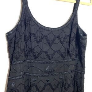 Jones New York Black Beaded Asymmetrical Strappy Formal Elegant Silk Dress Sz 14
